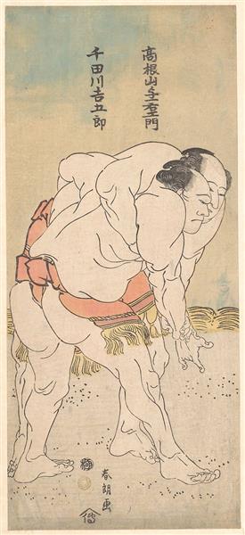 The Sumo Wrestlers Takaneyama Yoichiemon and Sendagawa Kichigorō, c.1793 - Кацусика Хокусай