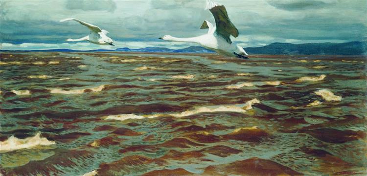 Swans over Kama, 1920 - Arkady Rylov