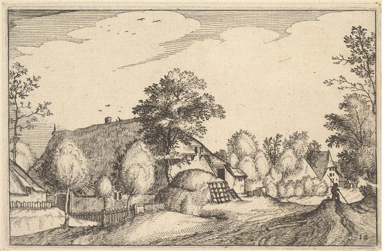 Village Road, Plate 12 from Regiunculae Et Villae Aliquot Ducatus Brabantiae, c.1610 - Meister der kleinen Landschaften