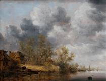 En Hollandsk Flodbred - Salomon van Ruysdael