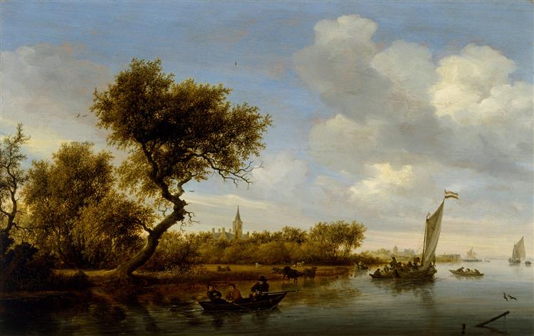 River Landscape with a Church in the Distance - Salomon van Ruysdael