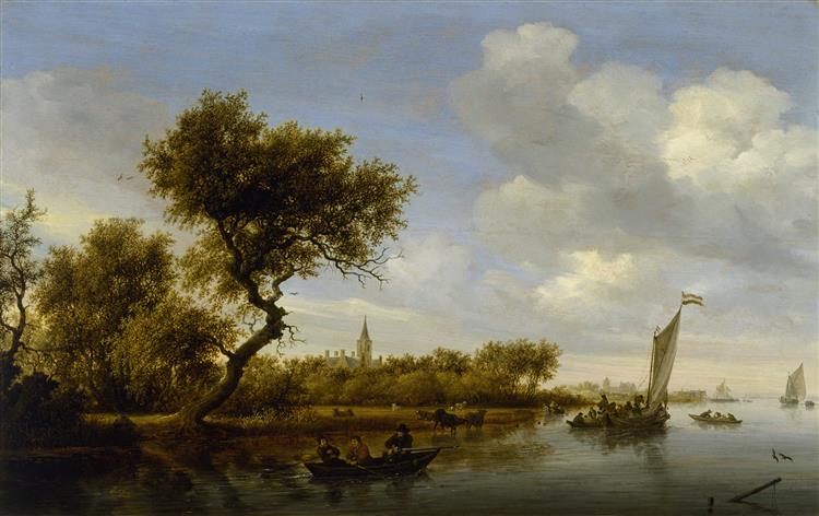 River Landscape with a Church in the Distance, c.1655 - c.1660 - Саломон ван Рейсдал