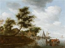 River Landscape with Ferry - Саломон ван Рёйсдал