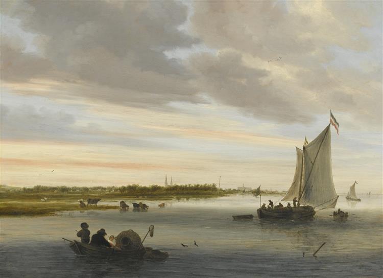 River Landscape with the Town of Haarlem on the Horizon - Salomon van Ruysdael