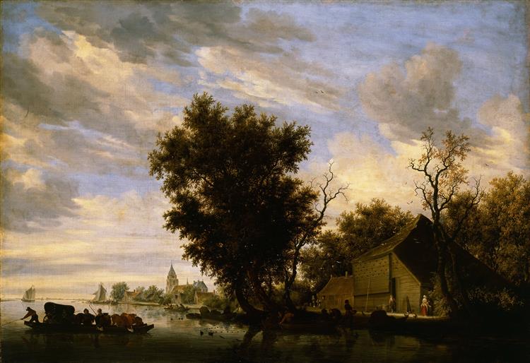 River Scene with Ferry Boat, 1650 - Саломон ван Рёйсдал