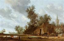 The Halt at the Inn - Salomon van Ruysdael