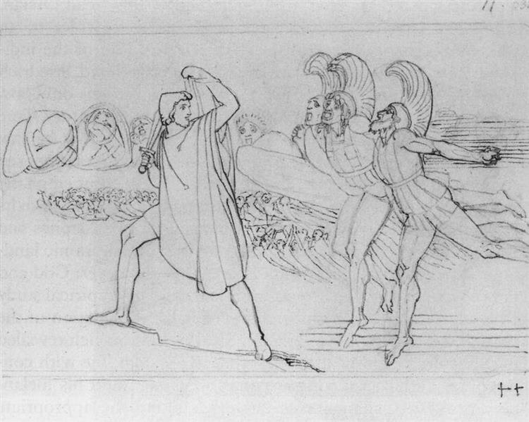 Odysseus in the Underworld. Illustration to Odyssey, 1793 - John Flaxman
