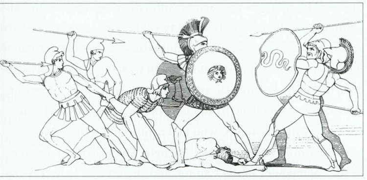 The Fight for the Body of Patroclus. Illustration to the Iliad, 1793 - 1795 - Джон Флаксман