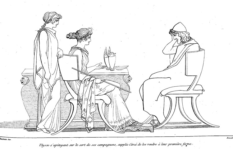 Odysseus, Bewailing the Fate of His Companions, Begs Circe to Restore Them to Their Original Shape. Illustration to Odyssey, 1793 - John Flaxman