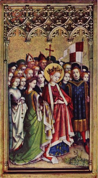 Hl. Ursula Mit Gefährten (The Dombild Altarpiece, left wing), c.1445 - Штефан Лохнер