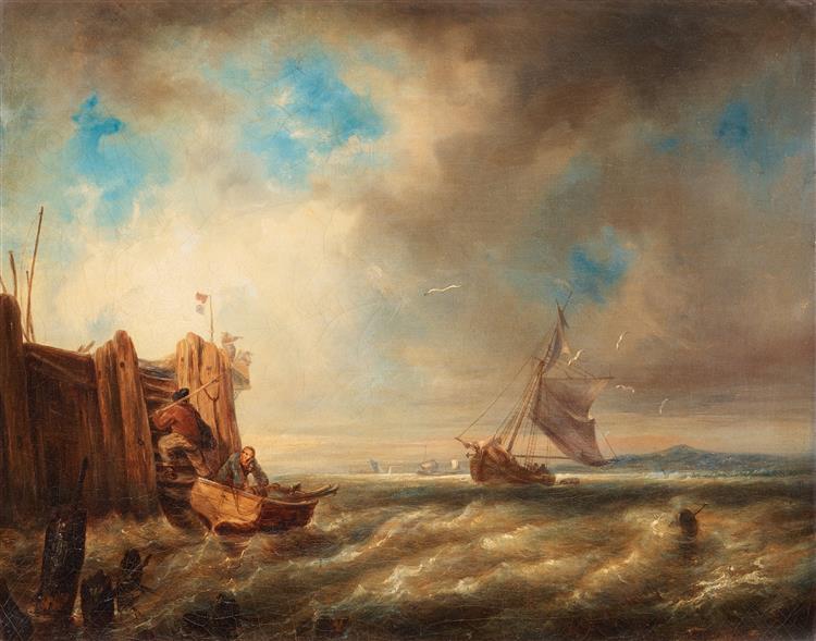 By the Dock, 1855 - Андреас Ахенбах
