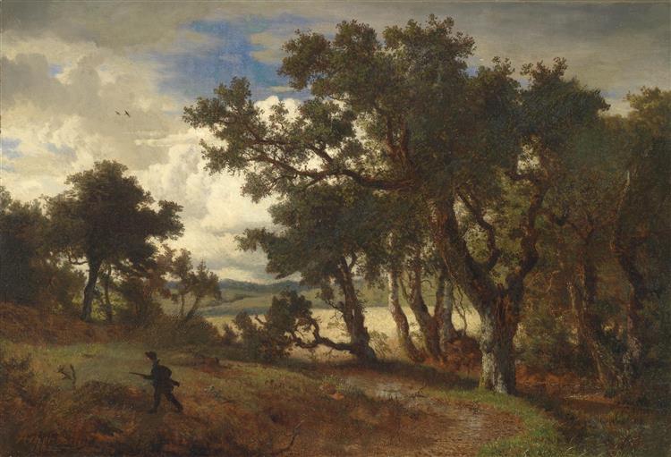 Hunter in landscape, 1854 - Андреас Ахенбах