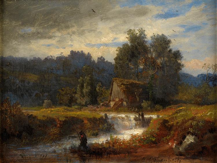 Norwegian Landscape With Angler - Andreas Achenbach