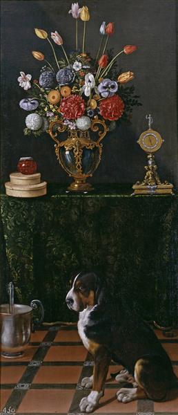 Still Life with Flowers and a Dog, c.1625 - Juan van der Hamen