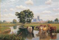 Canterbury Cathedral from the Stour Meadows, Kent - William Sidney Cooper