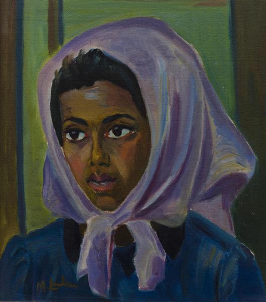 Portrait Of A Young Girl Wearing A Mauve Doek Maggie Laubser
