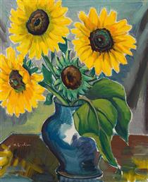 Sunflowers in Blue Vase - Maggie Laubser