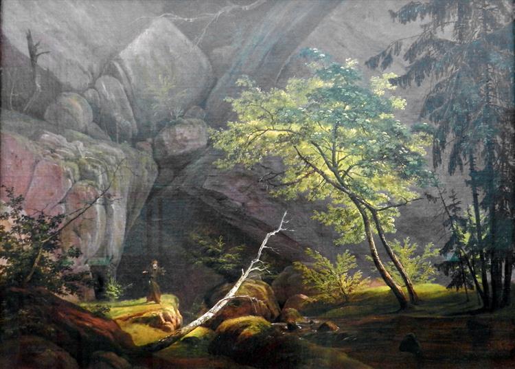 Rocky Landscape with Monk, 1826 - Карл Блехен