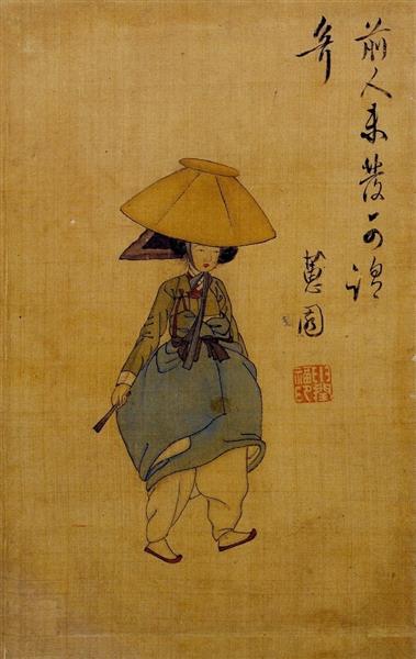Woman with a Red Hat (jeonmo), c.1800 - Сін Юн Бок