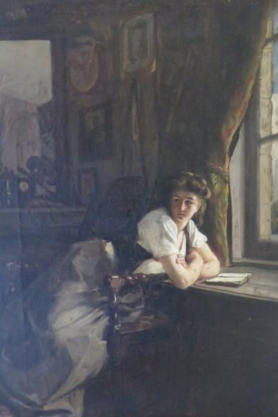 Young woman at her window - Alexandre Antigna
