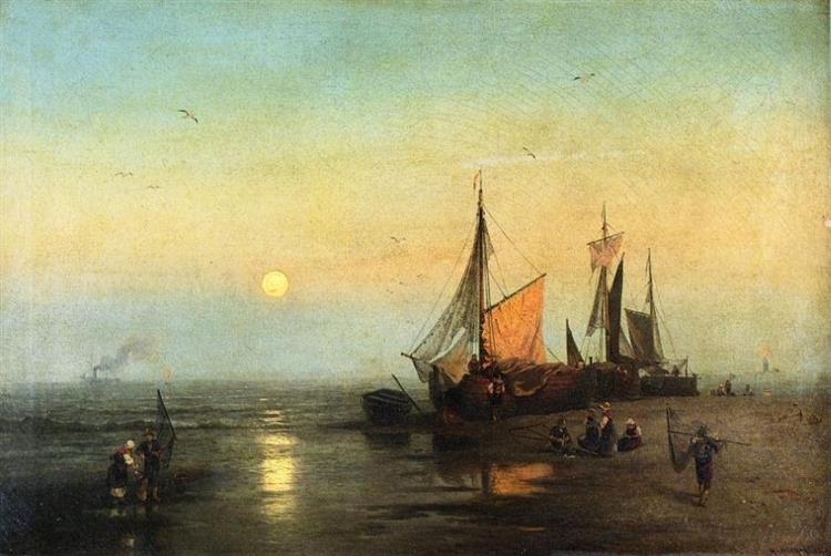 Strand Bij Maanlicht, Scheveningen, 1878 - Hermann Ottomar Herzog