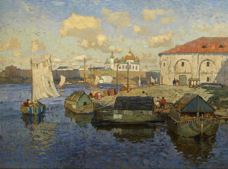 Barges in Novgorod, 1913 - Konstantin Gorbatov