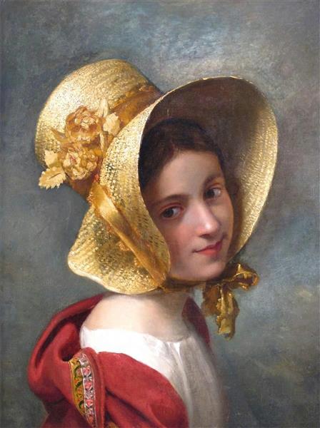 A young lady in a straw bonnet - Ernest Hébert
