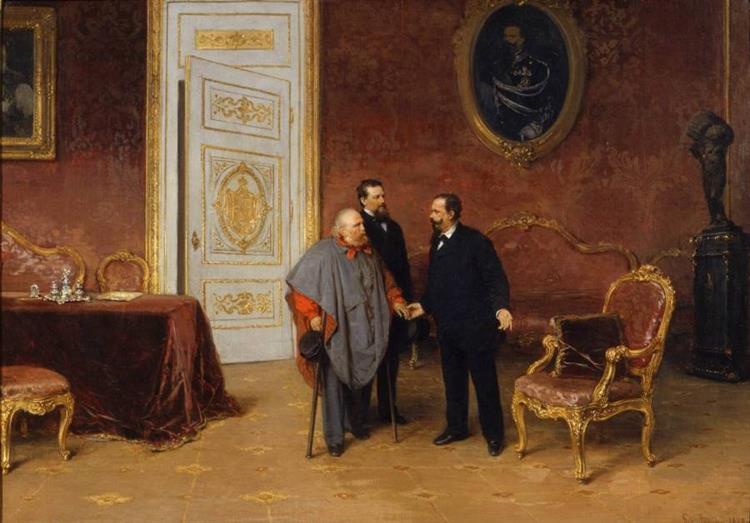 Giuseppe Garibaldi And General Giacomo Medici Meet King Vittorio Emanuele II, c.1870 - Gerolamo Induno