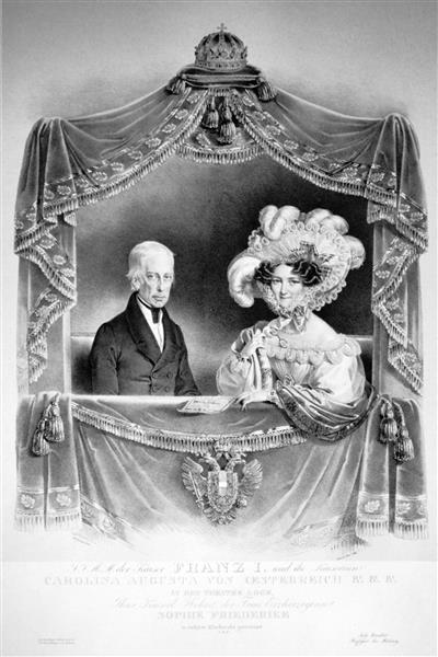 Emperor Franz I with his wife Karoline Auguste von Bayern in the theater box - Josef Kriehuber