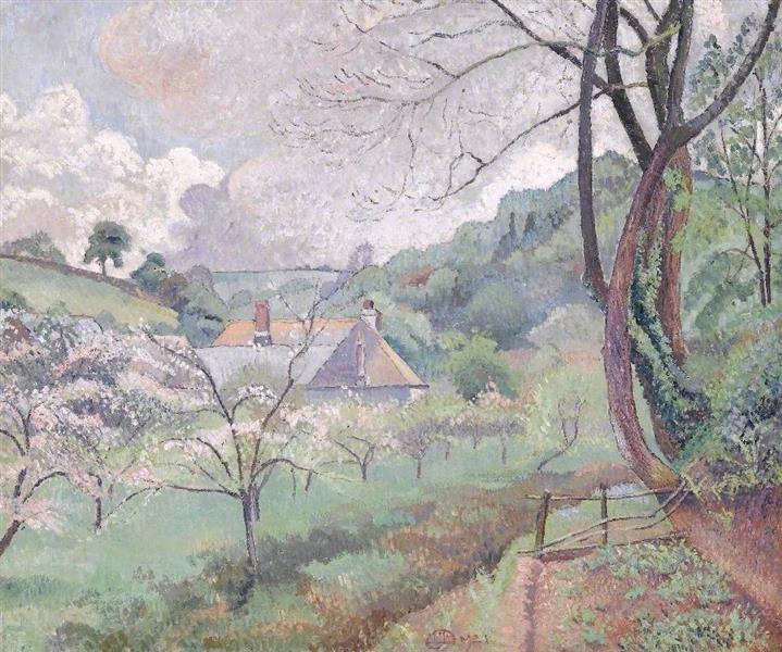 Apple Blossom, Riversbridge Farm, Blackpool, Devon, 1921 - Lucien Pissarro
