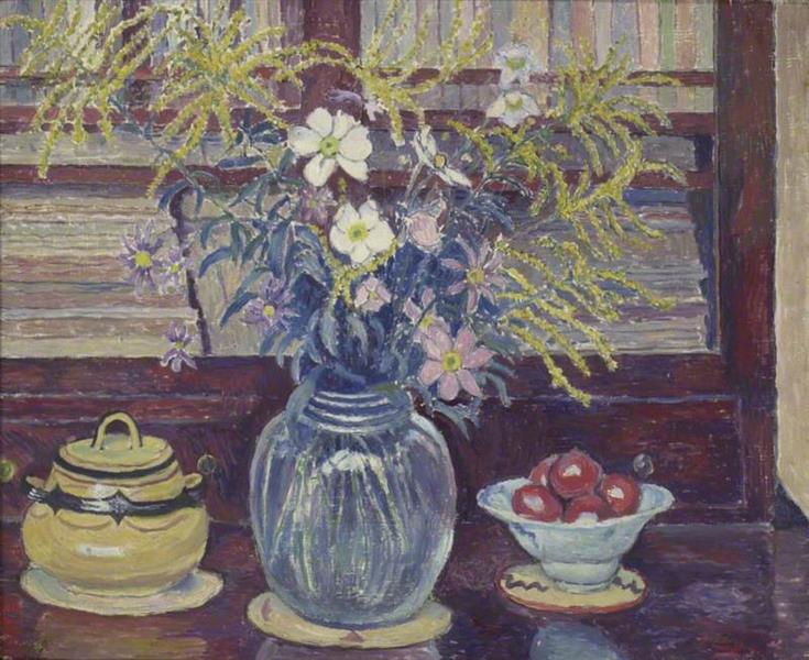 Bookcase and Flowers, 1935 - Lucien Pissarro