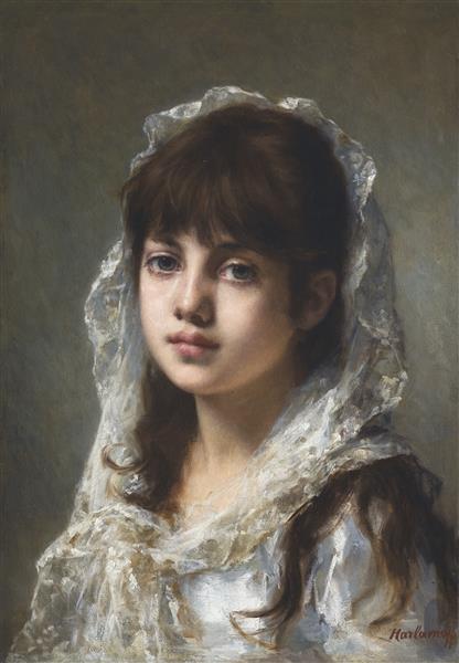 Portrait of ayoung girl wearing a white veil - Alexei Harlamoff