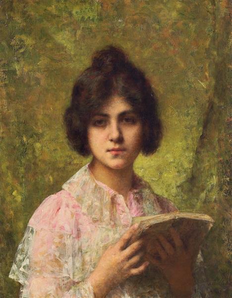 A young woman holding a book - Alexei Harlamoff
