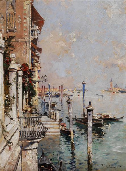Venedig, Blick von einem Kanal über den Canal Grande hin zur Kirche San Giorgio, c.1902 - Франц Ріхард Унтербергер