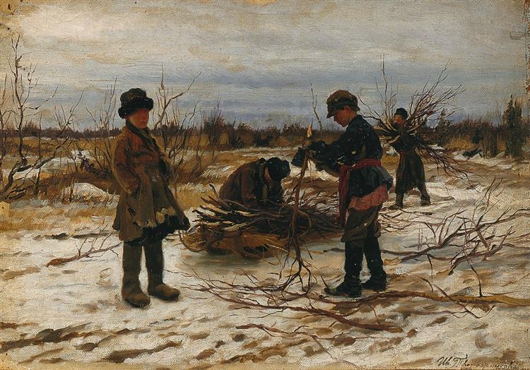 Children collecting brushwood - Ivan Tvorozhnikov