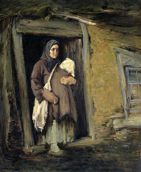 Peasant Woman Leaving a Hut - Ivan Tvorozhnikov