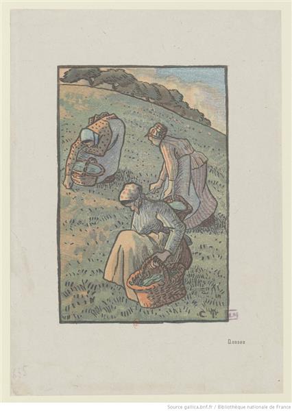 Femmes Cueillant De L'herbe - Lucien Pissarro