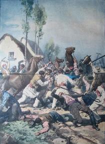 A mob of thieves had raided horses in the Romanian village of Izmall. Raised the alarm, the peasants chased and caught up with them. After a very fierce fight, with dead and wounded, the skidded horses were taken back by their masters - Achille Beltrame2