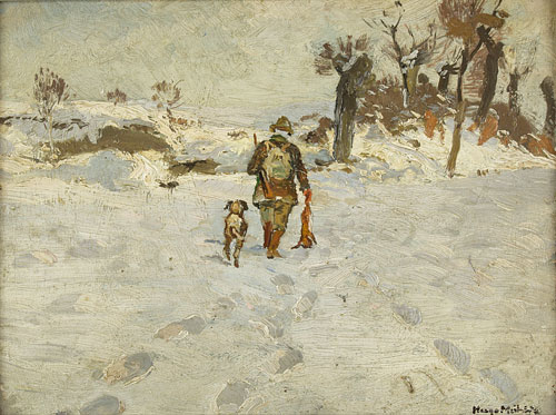 Hunter with dog in the Grafenberg forest - Hugo Mühlig