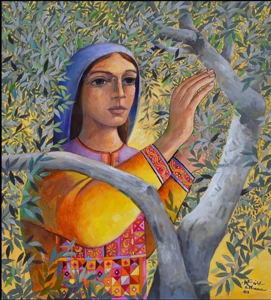 Woman Picking Olives, 2018 - Sliman Mansour