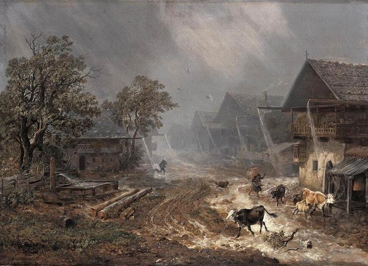 Rain showers in Partenkirchen, 1838 - Heinrich Bürkel