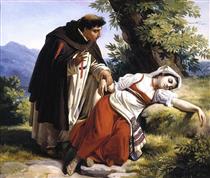 Young monk waking a roman peasant girl - Луи-Леопольд Робер