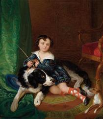 ''Best Friends'', Portrait of Countess Franziska Auersperg (1831–1847) with her dogs - Alexander Clarot
