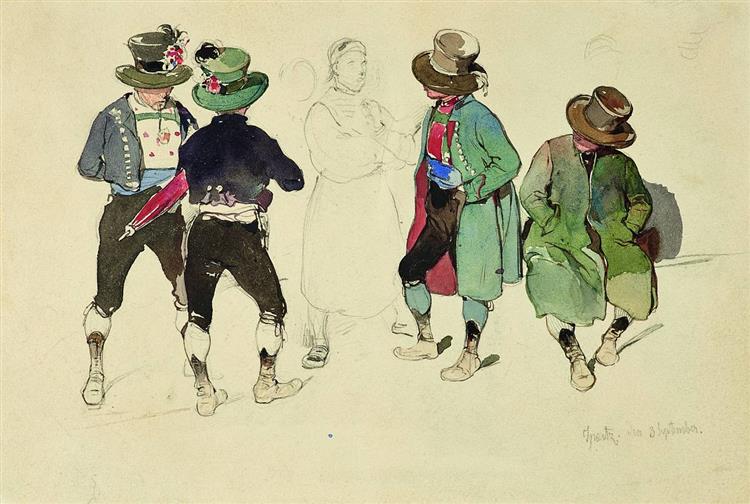 Five Studies of Native Costumes, c.1840 - 彼得·芬迪