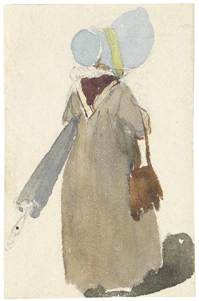 Woman with a turquoise hat and umbrella - Peter Fendi