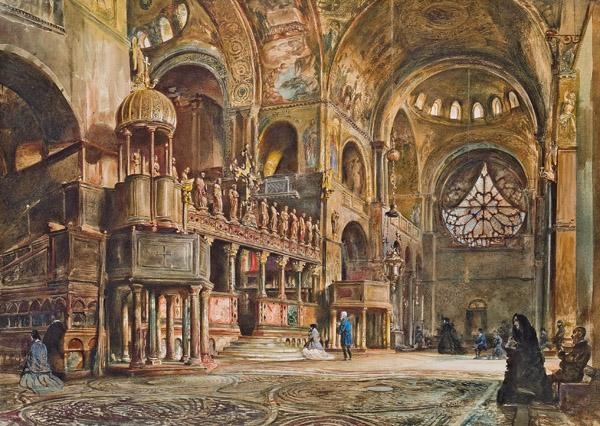 The interior of San Marco in Venice, 1874 - Рудольф фон Альт
