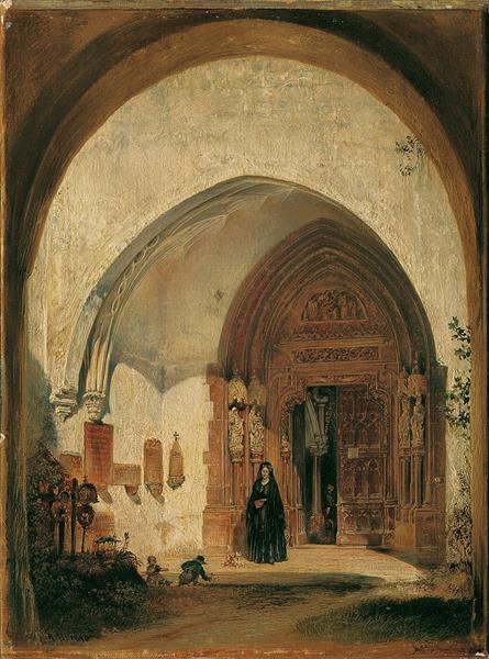 The portal of the collegiate church Nonnberg in Salzburg, 1848 - Rudolf von Alt