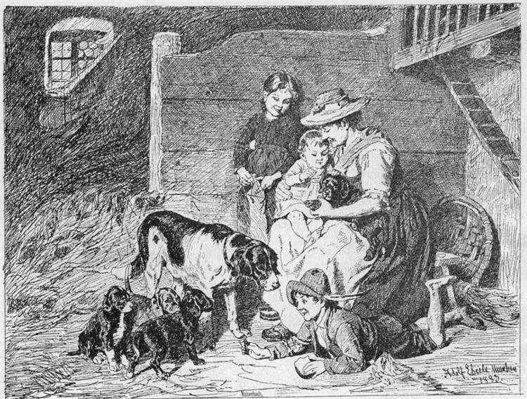 In the dog stable, 1883 - Адольф Эберле