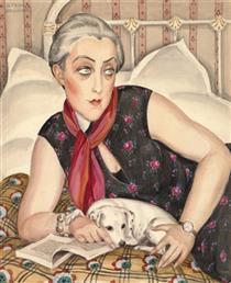 Portrait of Reading Woman with a Dog - Gerda Wegener
