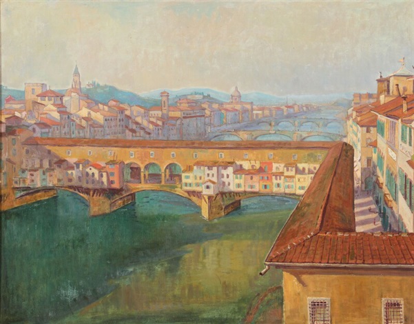 A View of the River Arno, Towards Ponte Vecchio in Florence - Lili Elbe